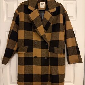 Abercrombie & Fitch Tan and Black Checkered Coat